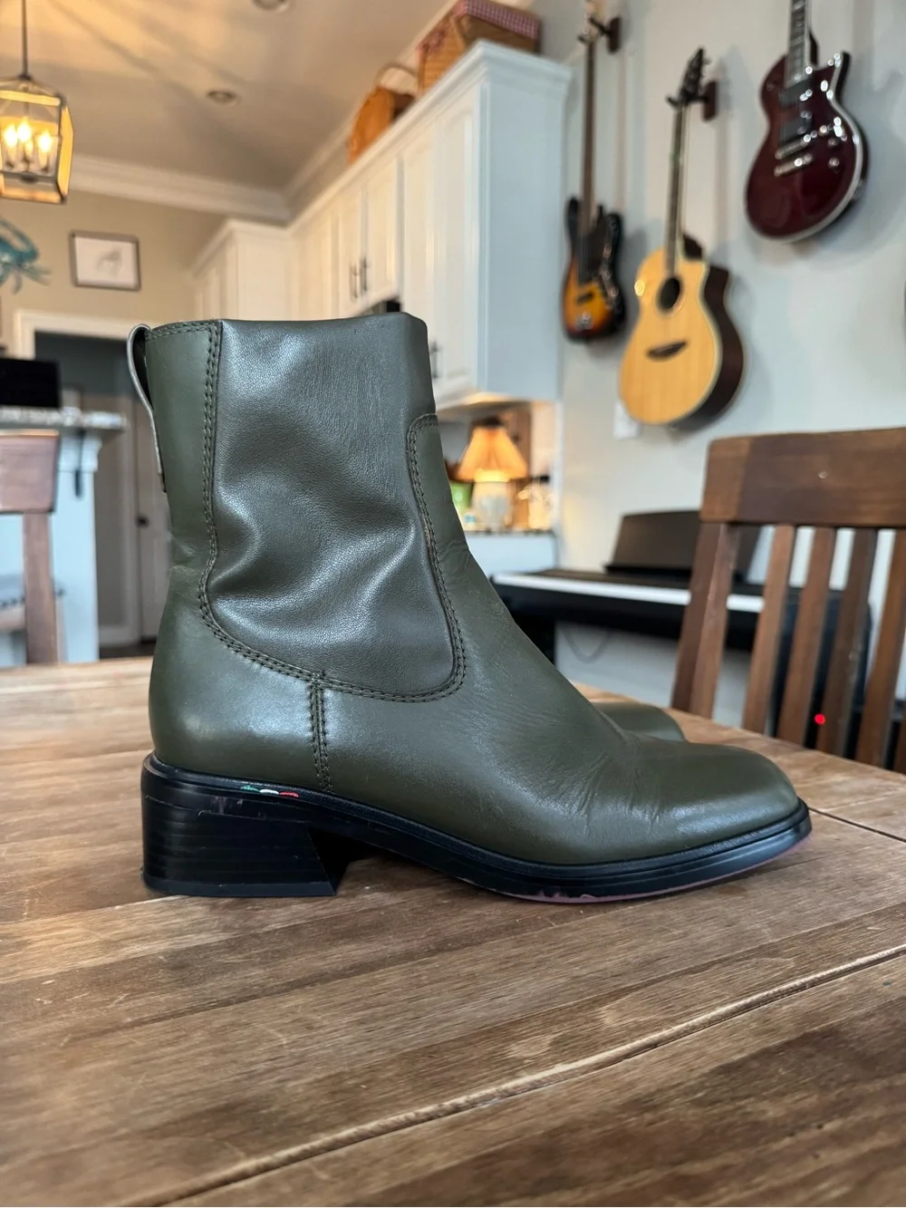 Franco Sarto Olive Green Leather Ankle Boots
